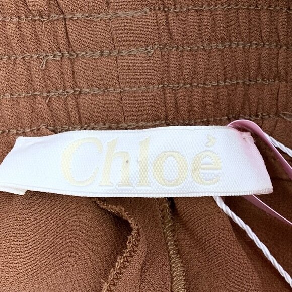 CHLOE French Made Marron Rouge Silk Elastane Casual Pants Size 36 Dark Brown - Picture 2 of 7